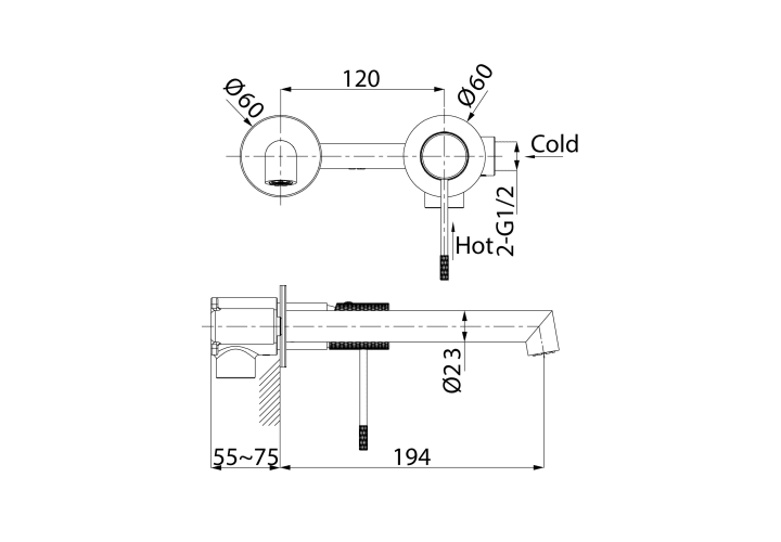Pack grifo de lavabo empotrado Line Imex + Válvula click-clack Croquis 16
