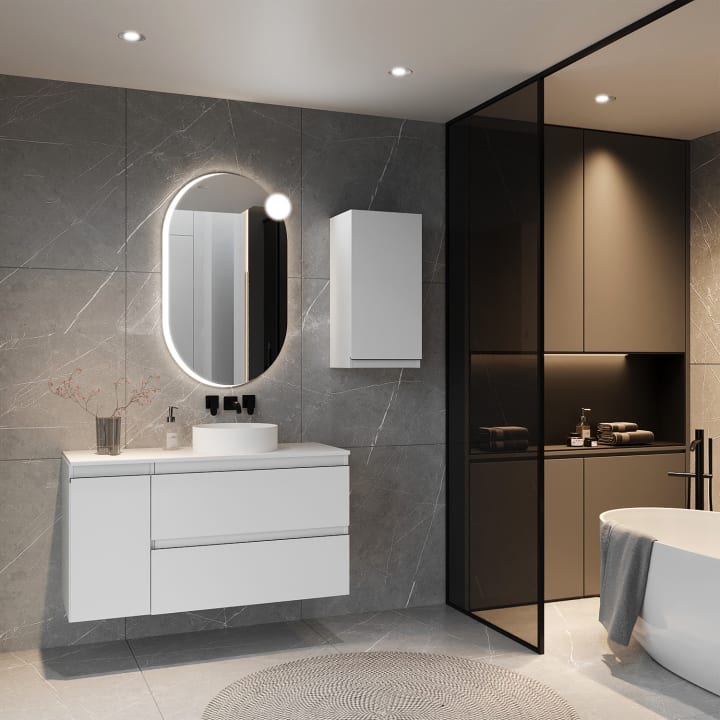 Mueble de baño MDF lacado con encimera de madera Bruntec Vilma Principal 1