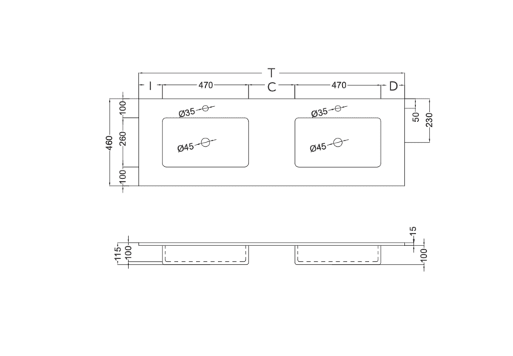 Lavabo encastrado Coycama Mara Masai Croquis 17