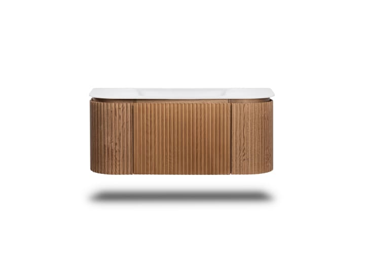 Conjunto mueble de baño madera varias medidas, maciza de fresno con lavabo Solid Suface Bruntec Neo Curve Detalle 2