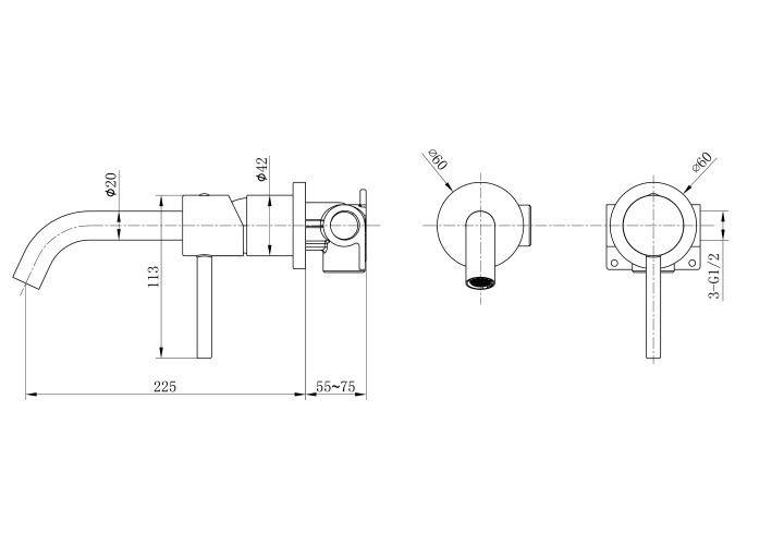 Grifo de lavabo empotrado Imex Monza Croquis 11