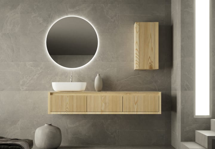 Mueble de baño madera maciza con encimera de madera Bruntec Alpes 20 Principal 1