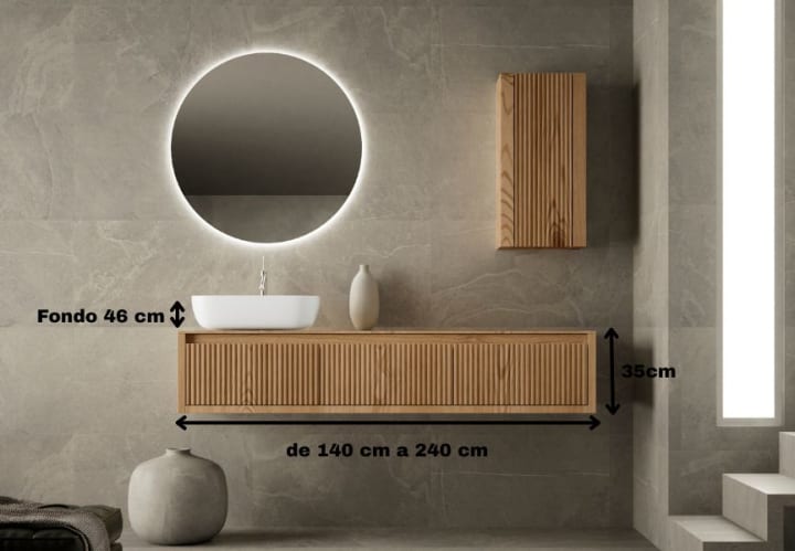Mueble de baño madera maciza con encimera de madera Bruntec Alpes 20 Croquis 5