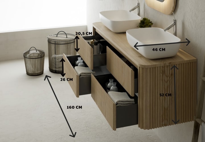 Mueble de baño con encimera de madera maciza Bruntec Baviera Croquis 6