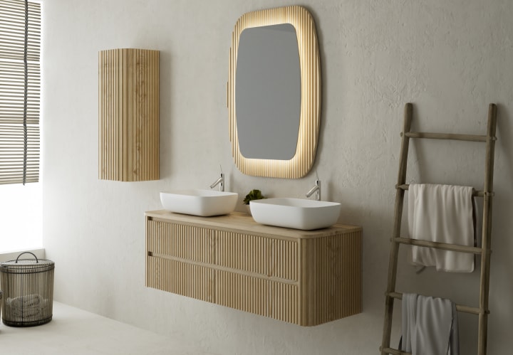 Mueble de baño con encimera de madera maciza Bruntec Baviera Principal 1
