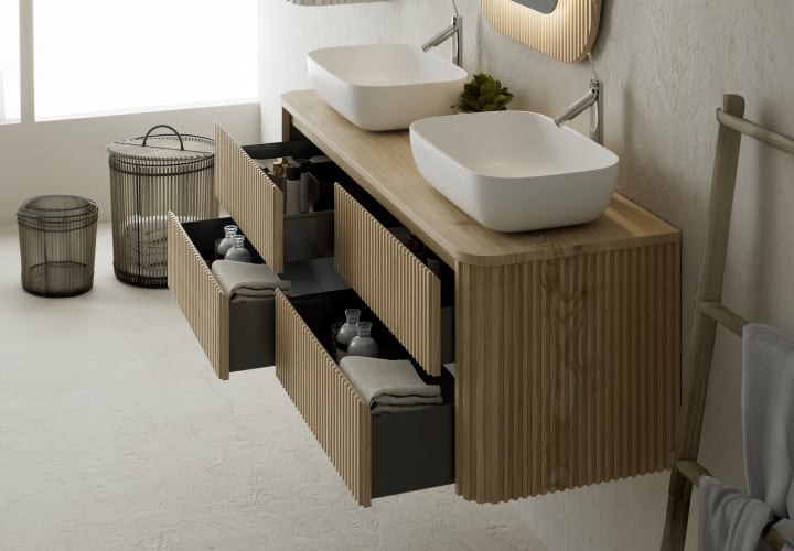Mueble de baño con encimera de madera maciza Bruntec Baviera Detalle 3