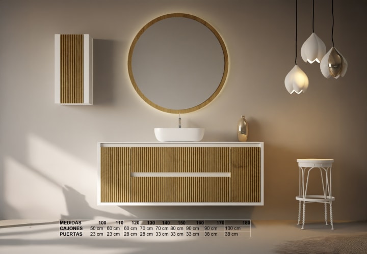 Mueble de baño con encimera de madera maciza Bruntec Alpes 13 Croquis 10