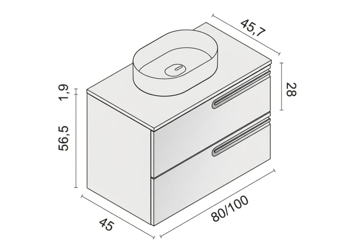 Mueble de baño con encimera de madera Royo Econic Croquis 9