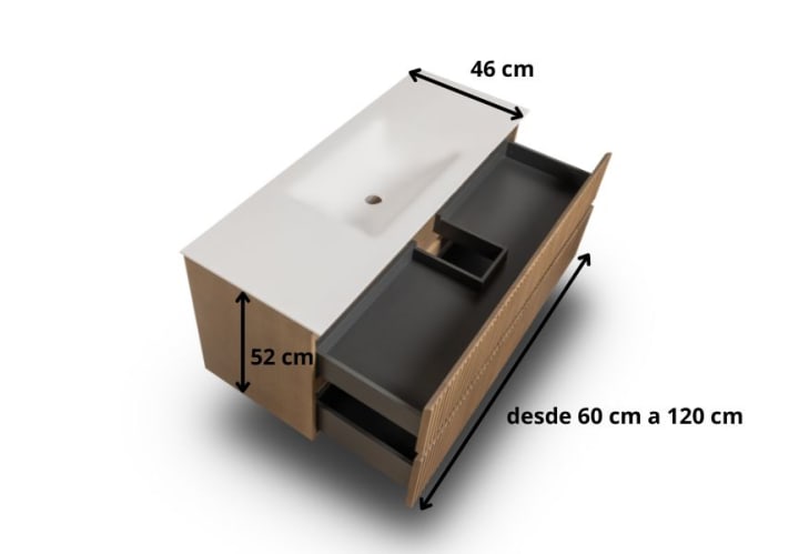 Conjunto de mueble de baño de madera maciza palilleria Bruntec Alpes 2 Croquis 7