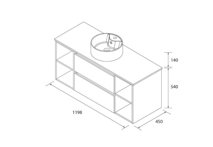 Conjunto mueble de baño con lavabo sobre encimera Salgar Bequia Croquis 9
