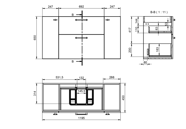 Conjunto mueble de baño con banquillo Viso Verso Croquis 14