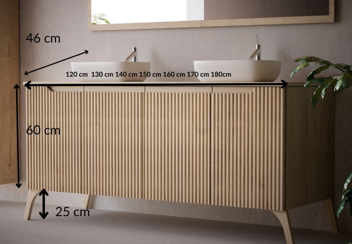 Mueble de baño con encimera de madera maciza con patas Bruntec Alpes 15 Croquis 4