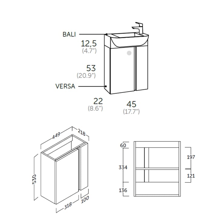 Conjunto mueble Coycama de baño fondo reducido 22 cm Versa Croquis 7