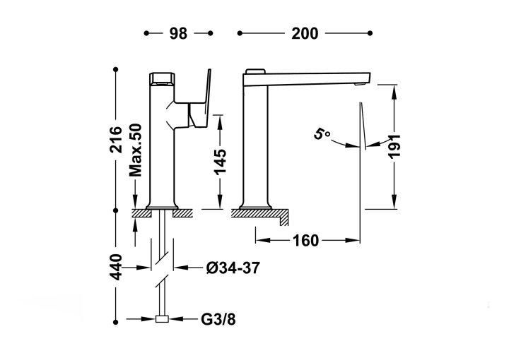 Grifo de lavabo Tres Project Croquis 12