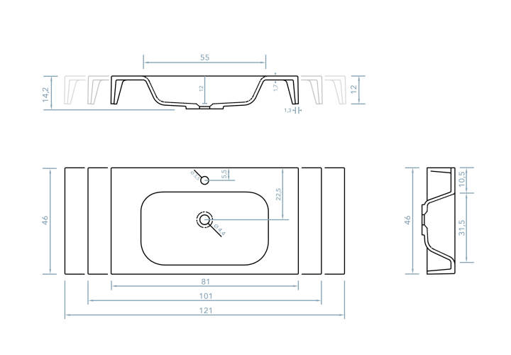 Lavabo suspendido Bruntec Hebe Croquis 2