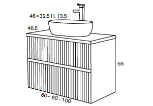 Conjunto mueble de baño con lavabo sobre encimera Sanchis Etna Croquis 11