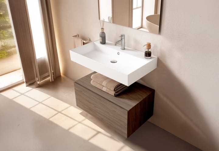 Conjunto mueble de baño Viso con lavabo de cerámica 12 cm de altura y cajonera Nomad Principal 13