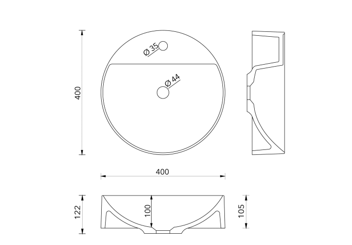 Lavabo sobre encimera Bruntec Zero Croquis 1