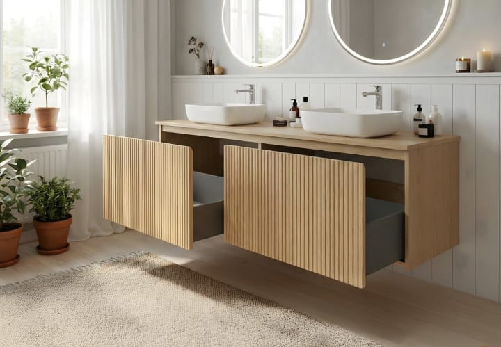 Mueble de baño madera maciza con encimera de madera Bruntec Alpes 4 Detalle 2