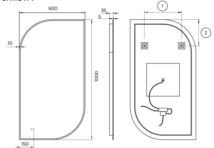 Espejo de baño con luz LED Ledimex Cardiff Croquis 6