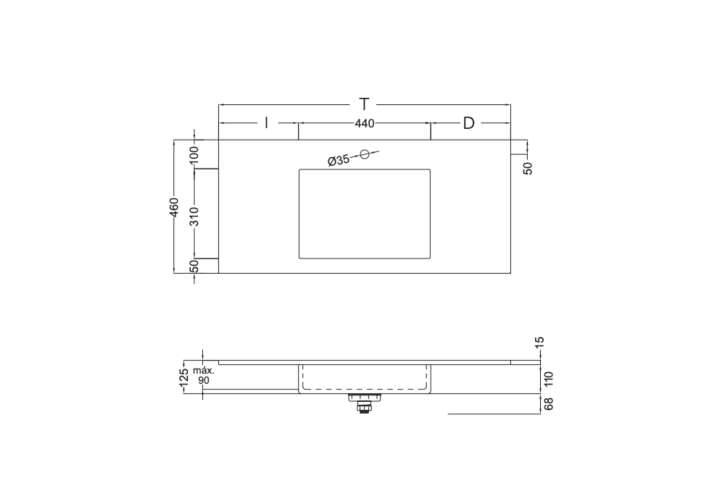 Lavabo encastrado Coycama Zen Croquis 3