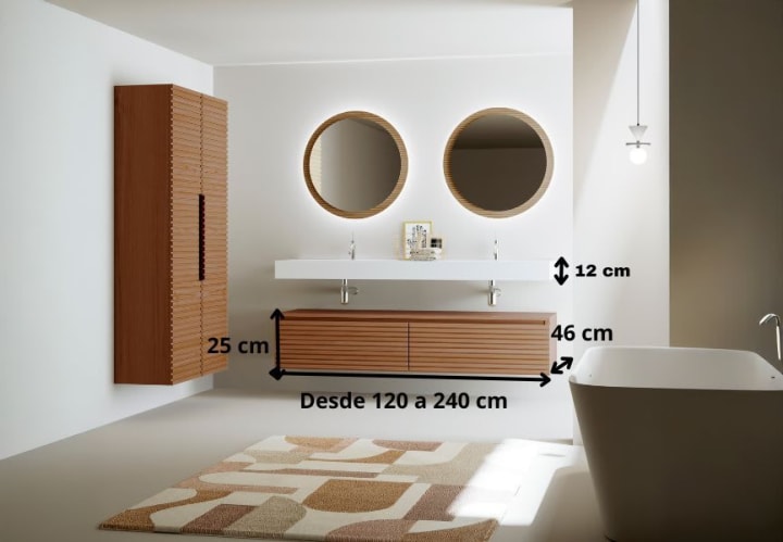 Conjunto de mueble de baño con doble lavabo solid surface y cajonera Bruntec Alpes 4 Croquis 7