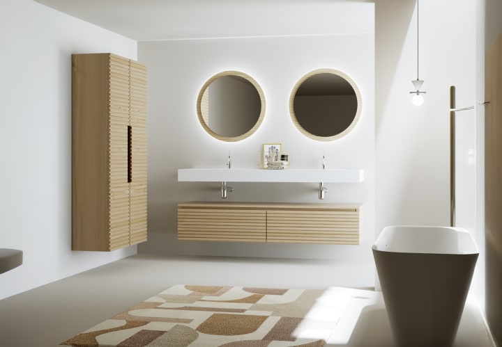 Conjunto de mueble de baño con doble lavabo solid surface y cajonera Bruntec Alpes 4 Ambiente 6