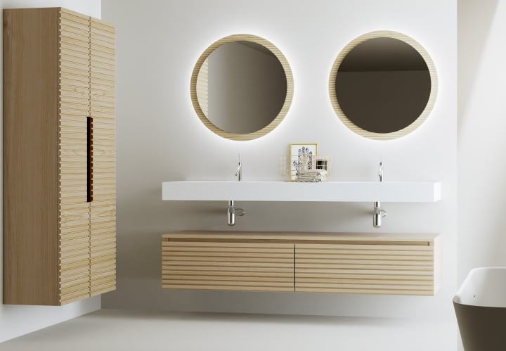 Conjunto de mueble de baño con doble lavabo solid surface y cajonera Bruntec Alpes 4 Principal 1