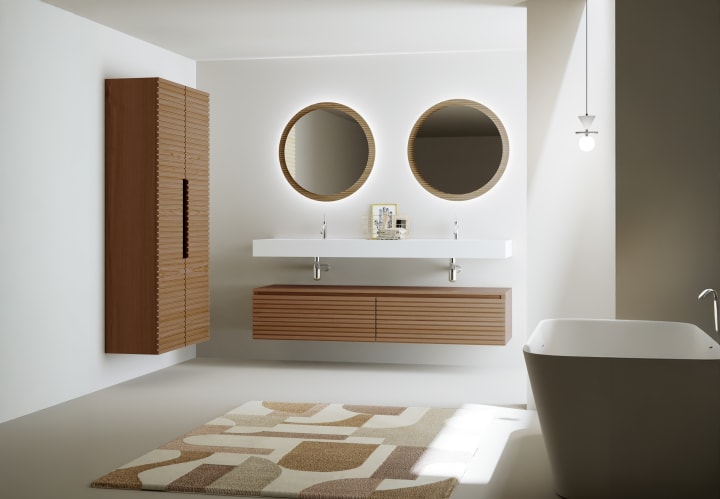 Conjunto de mueble de baño con doble lavabo solid surface y cajonera Bruntec Alpes 4 Ambiente 5