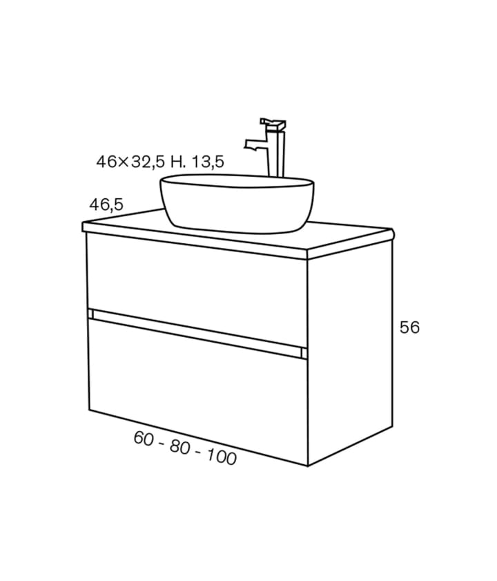 Conjunto mueble de baño con lavabo sobre encimera Sanchis Hana Croquis 6
