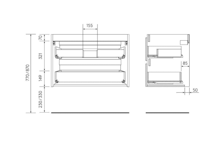 Mueble de baño para lavabo sobre encimera Salgar Bequia Croquis 12