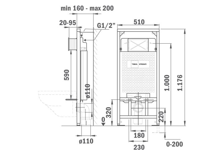 Pack inodoro suspendido + cisterna empotrada + pulsador Strohm Teka Soller Croquis 5