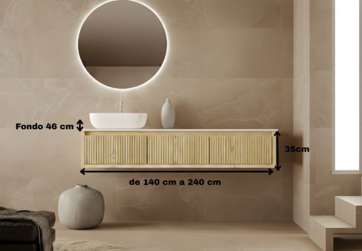 Mueble de baño madera maciza con encimera solid surface Bruntec Alpes 20 Croquis 5