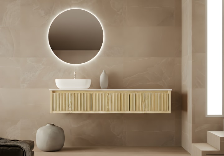 Mueble de baño madera maciza con encimera solid surface Bruntec Alpes 20 Principal 1