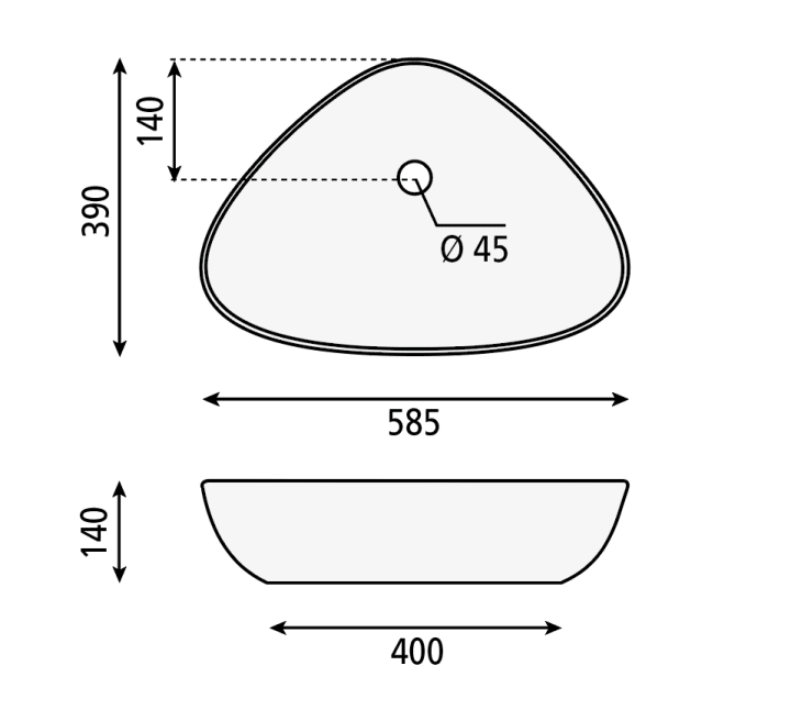Lavabo sobre encimera Bruntec Teruel Croquis 2