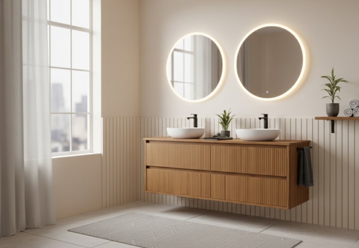 Mueble de baño madera maciza con encimera de madera Bruntec Alpes 18 Ambiente 17