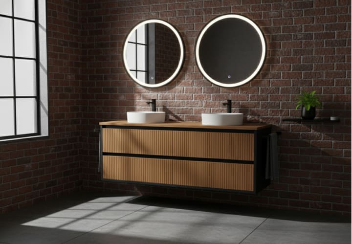 Mueble de baño madera maciza con encimera de madera Bruntec Alpes 18 Ambiente 16