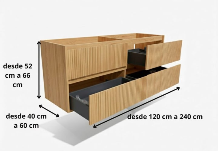 Mueble de baño madera maciza con encimera de madera Bruntec Alpes 18 Croquis 19