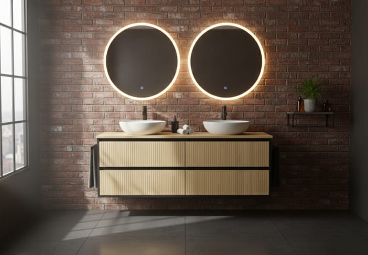 Mueble de baño madera maciza con encimera de madera Bruntec Alpes 18 Ambiente 18