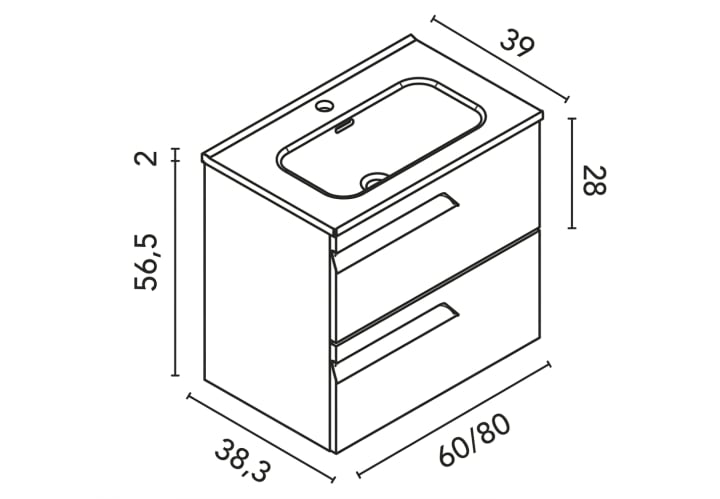Conjunto mueble de baño fondo reducido 39 cm Royo Vitale Croquis 13