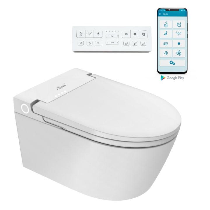 Pack Inodoro japonés inteligente suspendido + cisterna + placa accionamiento Nashi Eos Pro Detalle 3