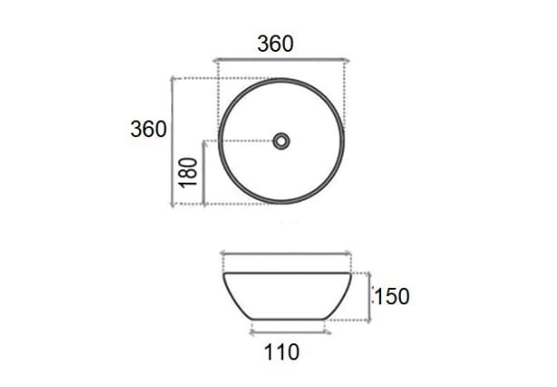 Lavabo sobre encimera Bruntec Capri XS mate Croquis 5