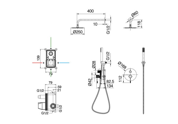 Conjunto de ducha empotrado Imex Génova Croquis 9