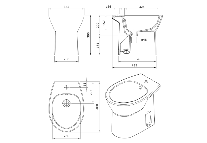 Bidé Unisan Sanindusa Easy Croquis 1