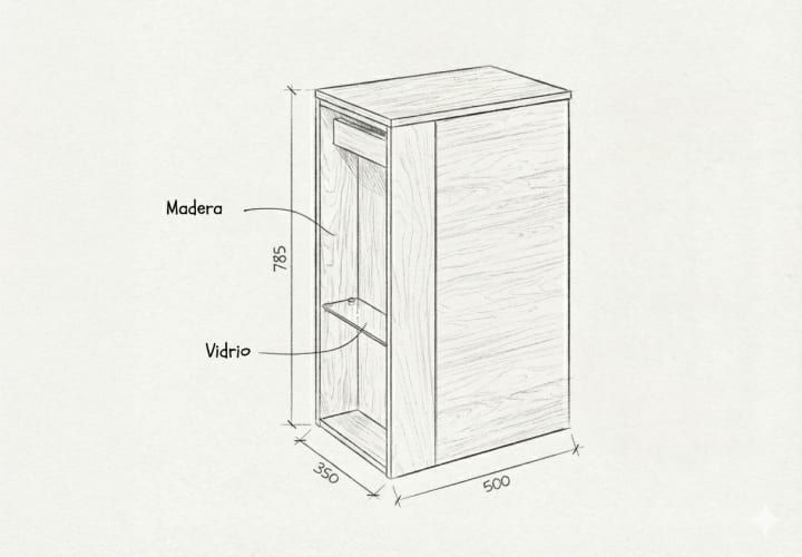 Mueble de baño con encimera solid surface fondo reducido Royo Bassi Croquis 19