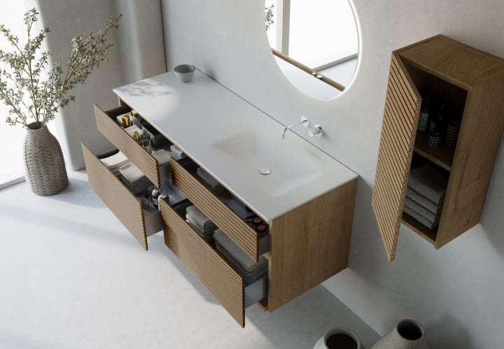 Conjunto de mueble de baño madera maciza palilleria Horizontal Bruntec Alpes 7 Detalle 3