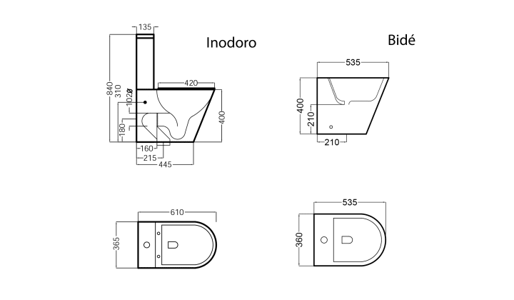 Pack inodoro + bidé Bruntec Lisboa Croquis 12