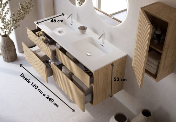 Conjunto de mueble de baño madera maciza palilleria Bruntec Alpes 7 Croquis 4