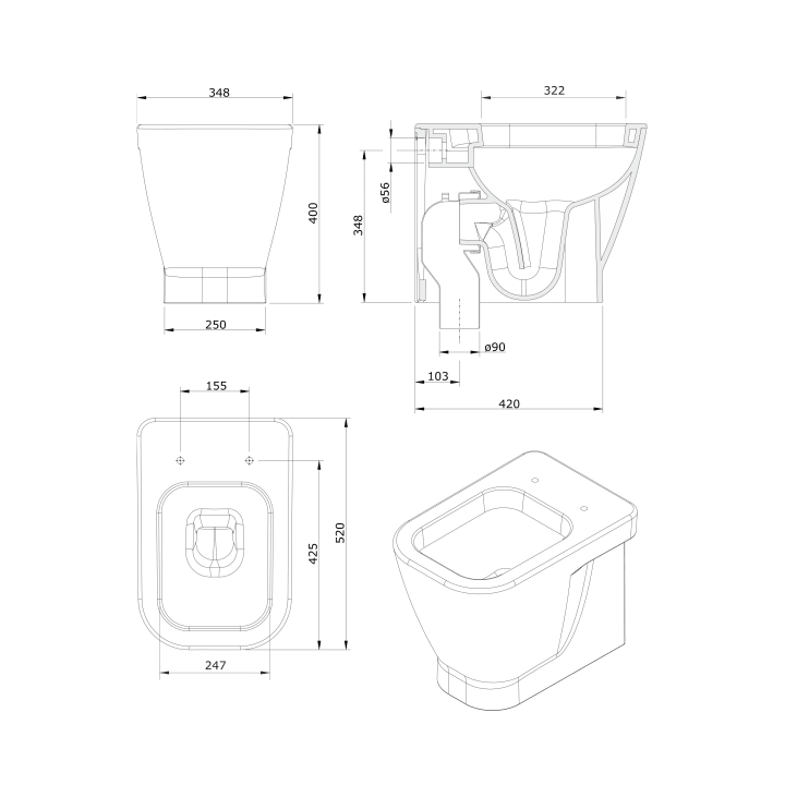 Pack Inodoro + Cisterna empotrada Unisan Sanindusa Look Croquis 14