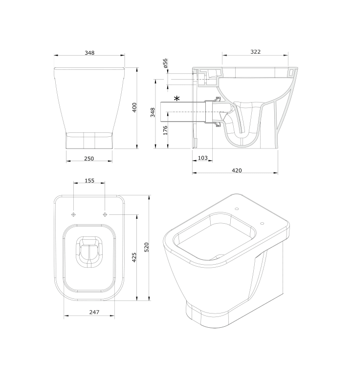 Pack Inodoro + Cisterna empotrada Unisan Sanindusa Look Croquis 15